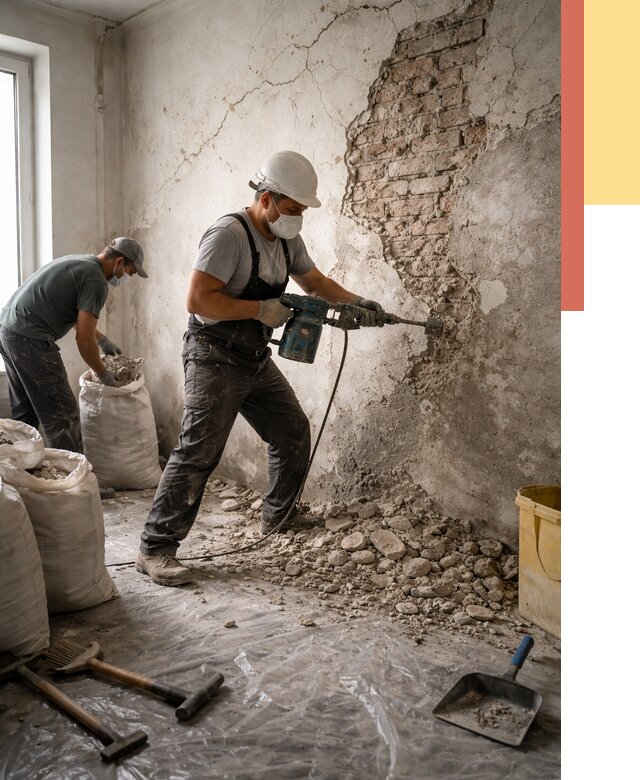 Демонтаж штукатурки со стен в Кизляре от 7316 руб/м² — быстро и недорого | ОТДЕЛОЧНИК-Кзр