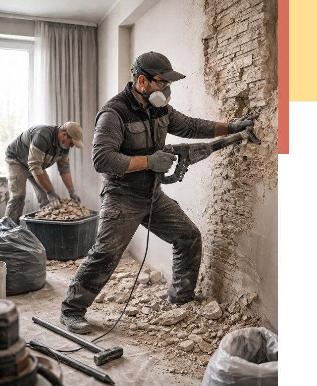 Демонтаж декоративного камня в Кизляре от 1473 руб/м² — быстро и недорого | ОТДЕЛОЧНИК-Кзр