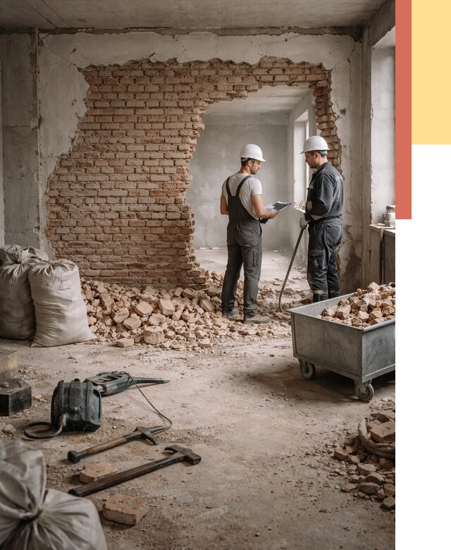 Демонтаж кирпичных стен в Кизляре от 4268 руб. — быстро, недорого, под ключ | ОТДЕЛОЧНИК-Кзр