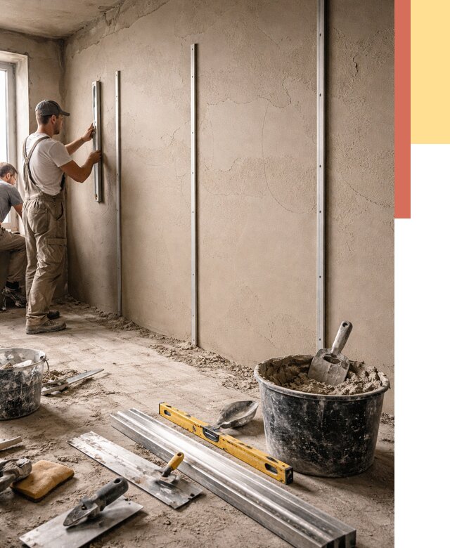 Штукатурка стен по маякам в Кизляре от 5589 руб./м² — выравнивание под ключ | ОТДЕЛОЧНИК-Кзр