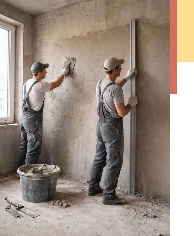 Штукатурка бетонных стен в Кизляре от 4572 руб/м² — качественно и быстро | ОТДЕЛОЧНИК-Кзр