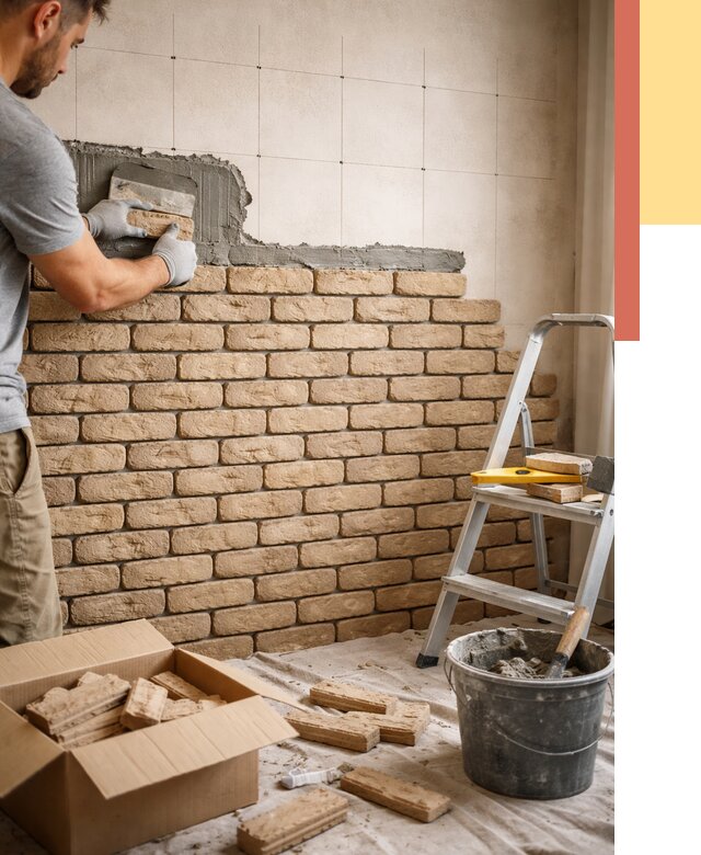 Монтаж декоративного кирпича в Кизляре от 3252 руб./м² — быстро и недорого | ОТДЕЛОЧНИК-Кзр