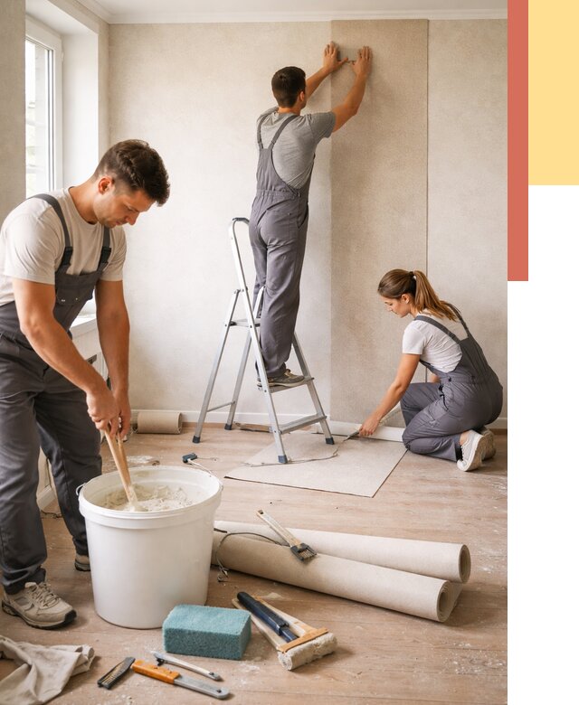 Оклейка стен обоями в Кизляре от 3556 руб/м2 — быстро и недорого | ОТДЕЛОЧНИК-Кзр