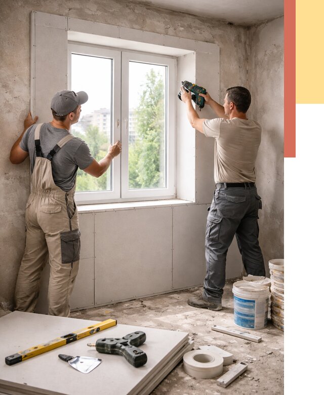 Монтаж откосов из гипсокартона в Кизляре от 4572 руб. под ключ | ОТДЕЛОЧНИК-Кзр