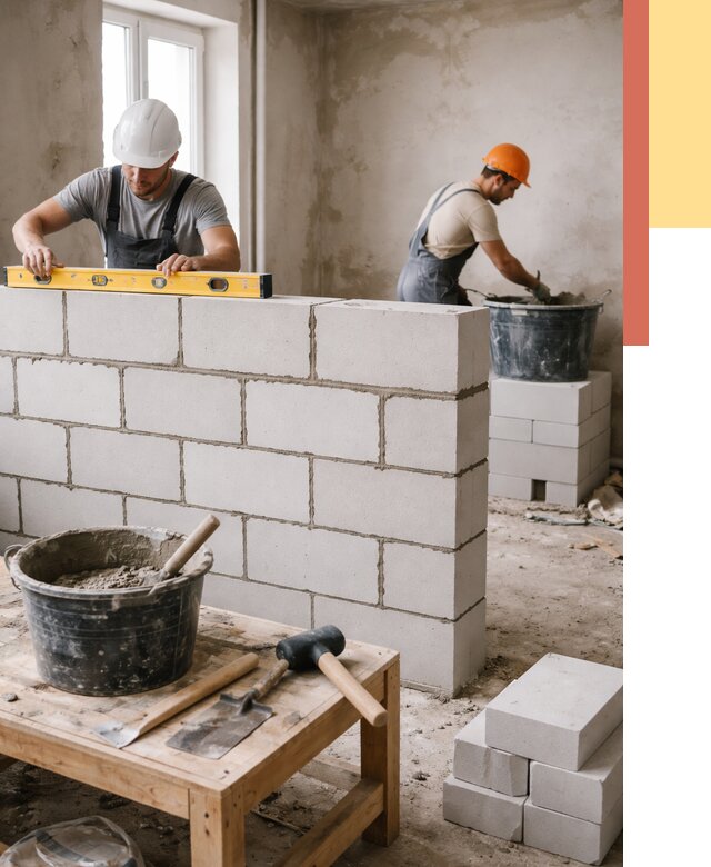 Кладка перегородок из газобетона в Кизляре от 3252 руб. под ключ | ОТДЕЛОЧНИК-Кзр