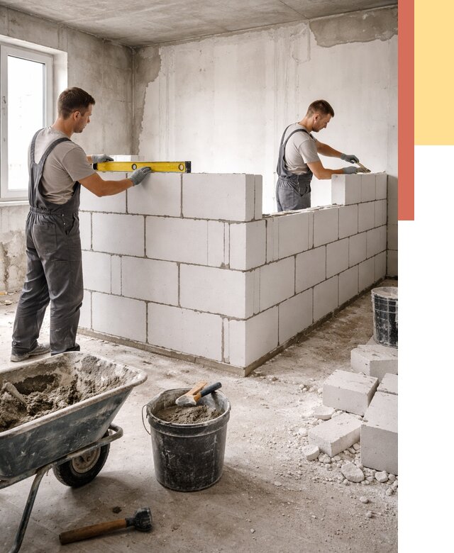 Кладка перегородок из ПГП в Кизляре от 2540 руб./м2 — монтаж и возведение под ключ | ОТДЕЛОЧНИК-Кзр