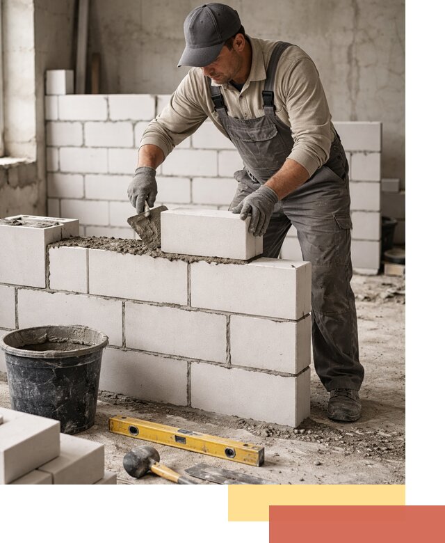 Кладка перегородок из силикатного блока в Кизляре