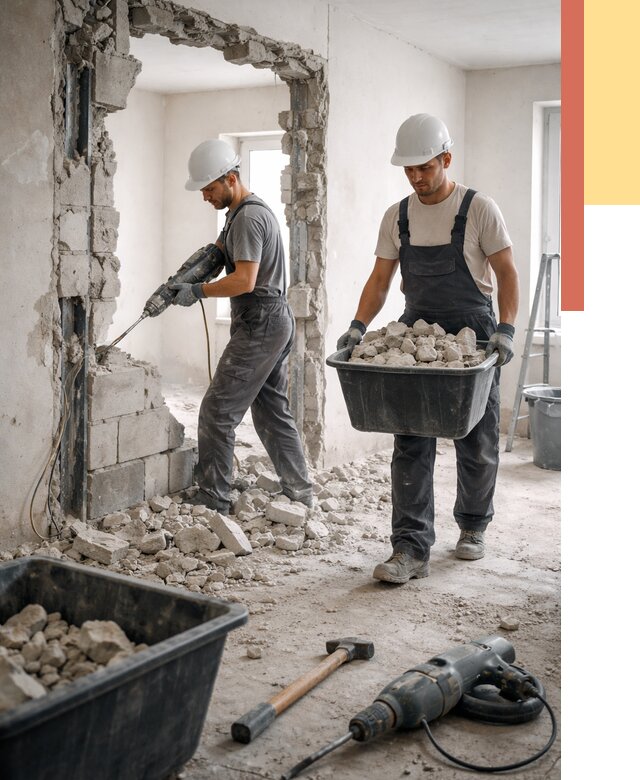 Демонтаж блоковых перегородок в Кизляре от 3810 руб. — быстро и недорого | ОТДЕЛОЧНИК-Кзр