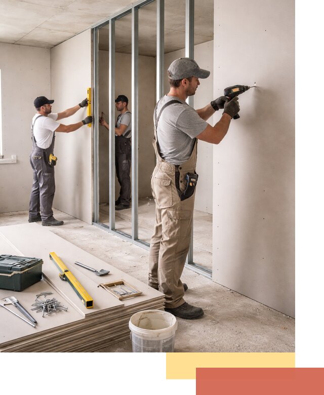 Однослойная перегородка из гипсокартона в Кизляре под ключ, монтаж и отделка