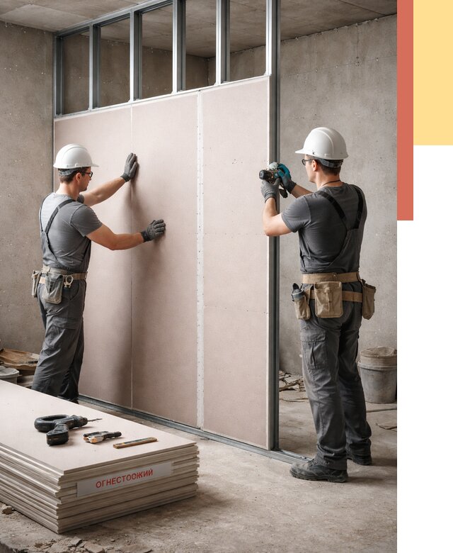 Перегородка из огнестойкого гипсокартона в Кизляре от 1880 руб. под ключ | ОТДЕЛОЧНИК-Кзр