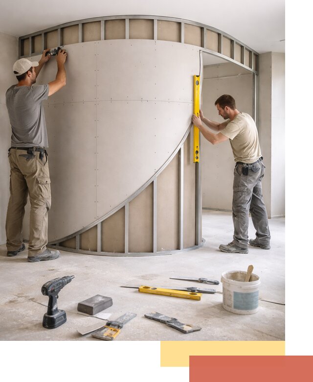 Радиусная перегородка из гипсокартона в Кизляре под ключ