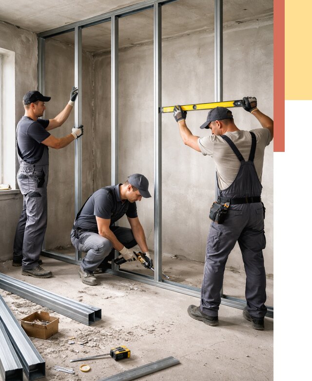 Монтаж каркаса перегородки из профиля в Кизляре от 762 руб. | ОТДЕЛОЧНИК-Кзр