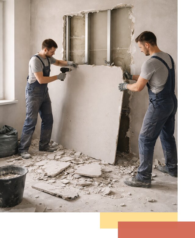 Демонтаж перегородки из гипсокартона в Кизляре быстрый и аккуратный