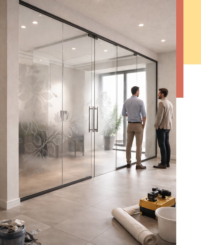 Стеклянные перегородки с рисунком в Кизляре от 12701 руб. монтаж и нанесение | ОТДЕЛОЧНИК-Кзр