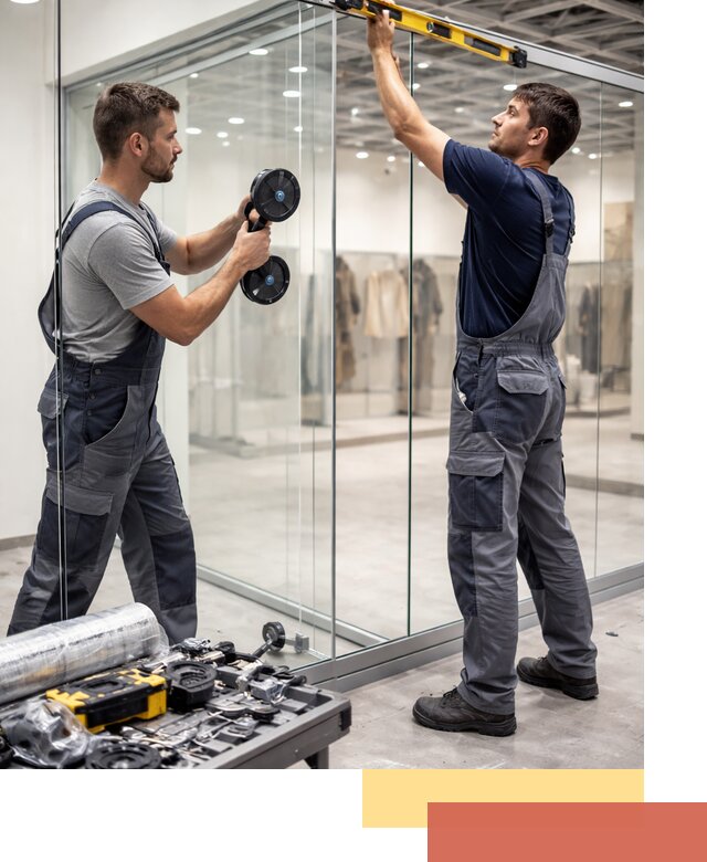 Стеклянные перегородки для магазинов в Кизляре — монтаж и установка