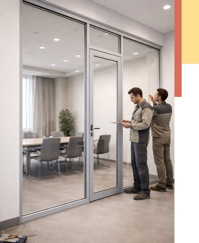 Установка и монтаж алюминиевых перегородок со стеклом в Кизляре от 8332 руб. | ОТДЕЛОЧНИК-Кзр