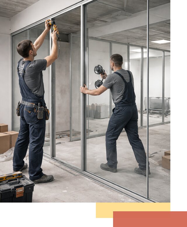 Алюминиевые перегородки со стеклом в Кизляре — изготовление и монтаж