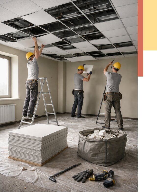 Демонтаж потолка Армстронг в Кизляре от 4572 руб. быстро и недорого | ОТДЕЛОЧНИК-Кзр