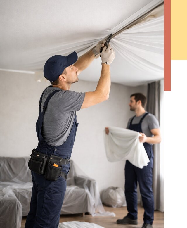 Демонтаж натяжного потолка в Кизляре от 4572 руб. — снятие и разбор под ключ | ОТДЕЛОЧНИК-Кзр