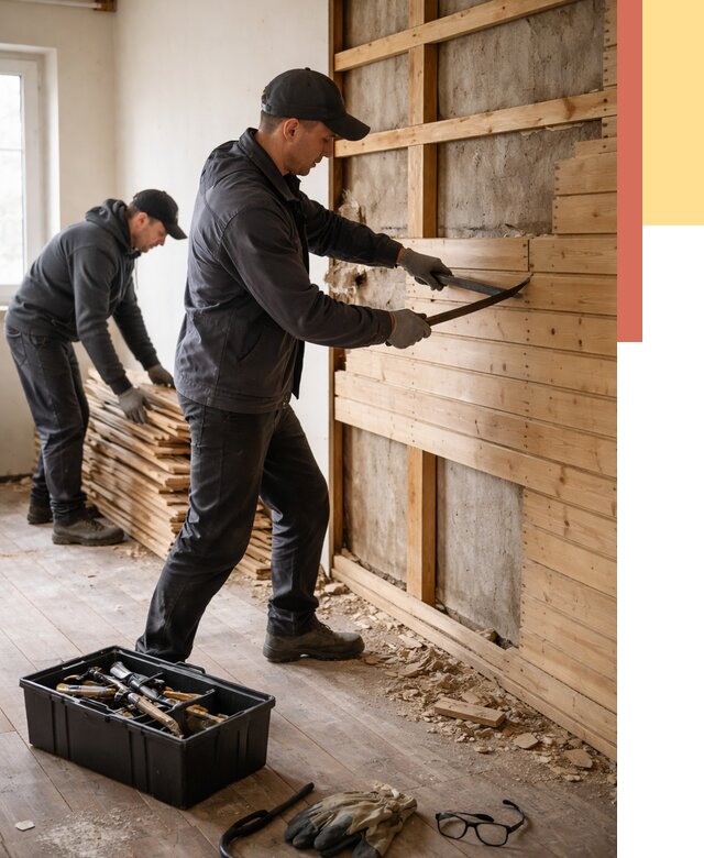 Демонтаж вагонки в Кизляре от 3861 руб/м2 — быстро и недорого | ОТДЕЛОЧНИК-Кзр