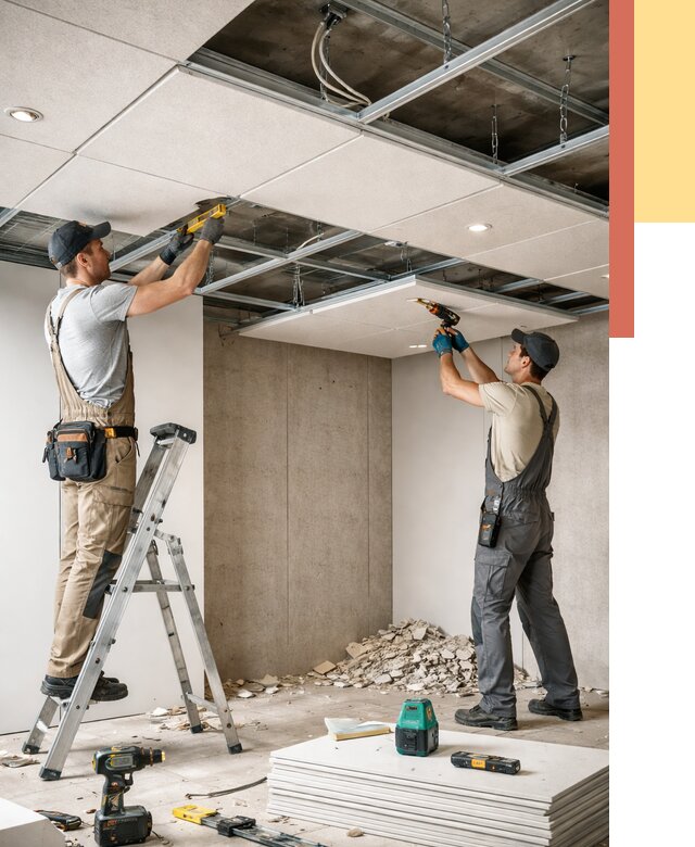 Монтаж акустического потолка в Кизляре от 6605 руб/м2 — быстро и недорого | ОТДЕЛОЧНИК-Кзр