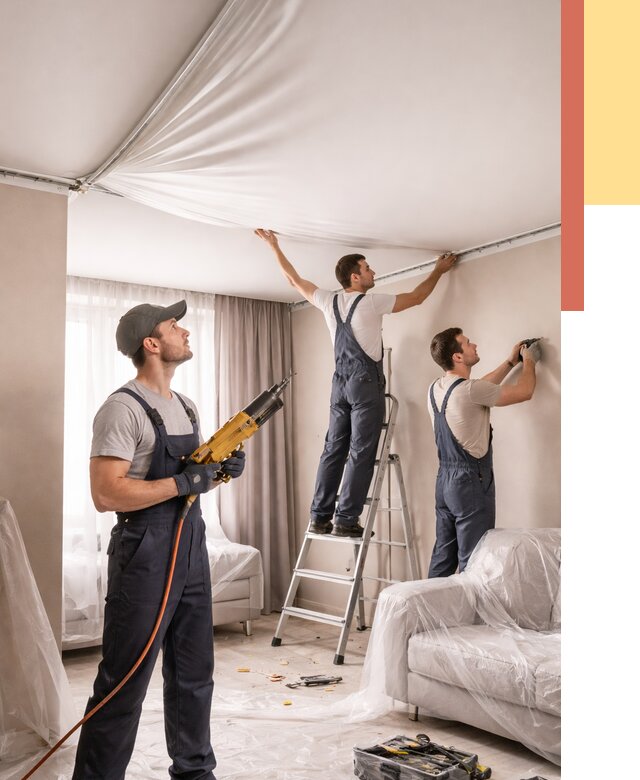 Установка натяжного потолка в Кизляре от 4572 руб. | Быстро и недорого — ОТДЕЛОЧНИК-Кзр