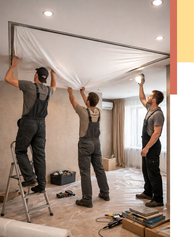 Монтаж ПВХ натяжного потолка в Кизляре от 3556 руб. под ключ | ОТДЕЛОЧНИК-Кзр