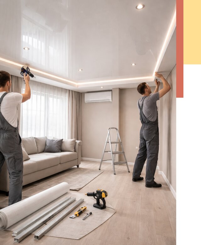 Монтаж глянцевого натяжного потолка в Кизляре от 762 руб. под ключ | ОТДЕЛОЧНИК-Кзр