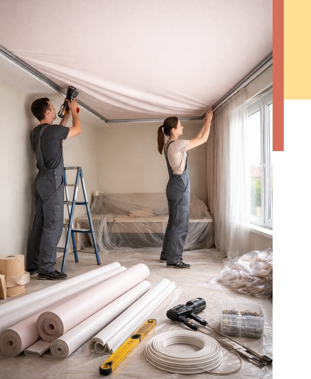 Монтаж цветного натяжного потолка в Кизляре от 4268 руб/м² — быстро и недорого | ОТДЕЛОЧНИК-Кзр