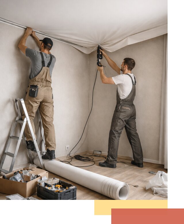 Монтаж цветного натяжного потолка в Кизляре за один день