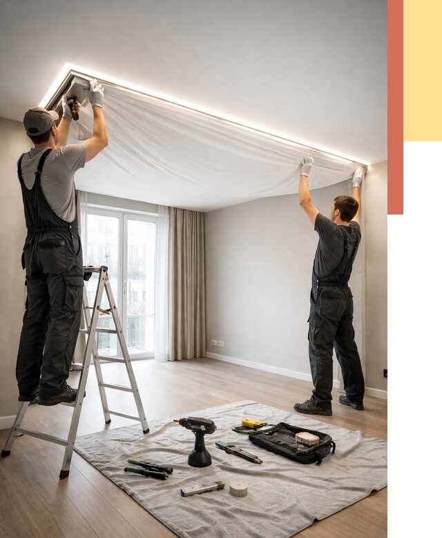 Монтаж парящего натяжного потолка в Кизляре от 4572 руб. быстро и недорого | ОТДЕЛОЧНИК-Кзр