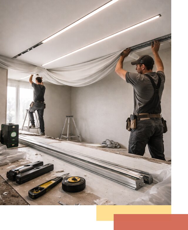 Монтаж натяжных потолков со световыми линиями в Кизляре