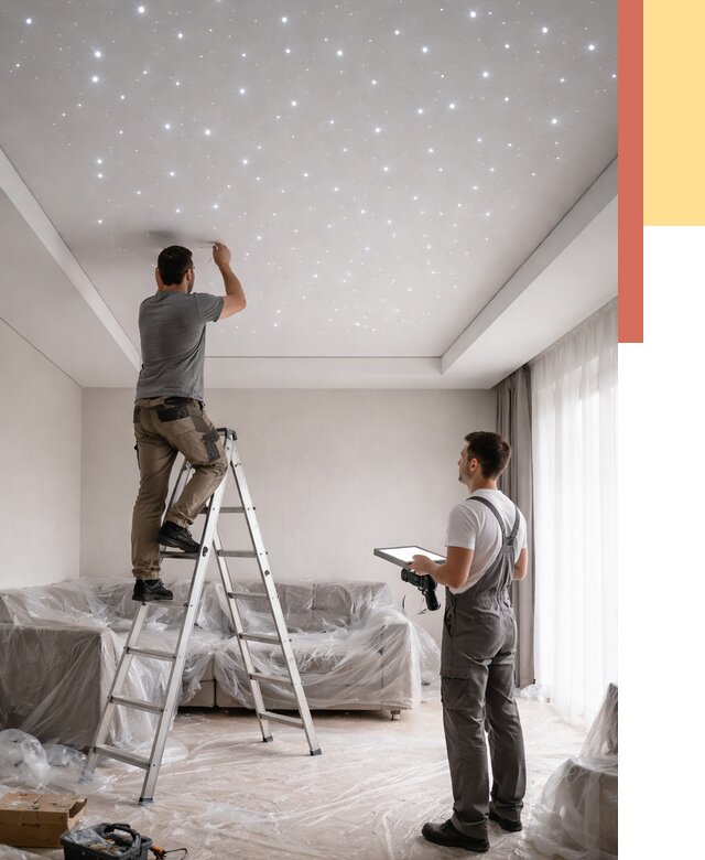 Монтаж натяжного потолка «звездное небо» в Кизляре от 6605 руб. | ОТДЕЛОЧНИК-Кзр