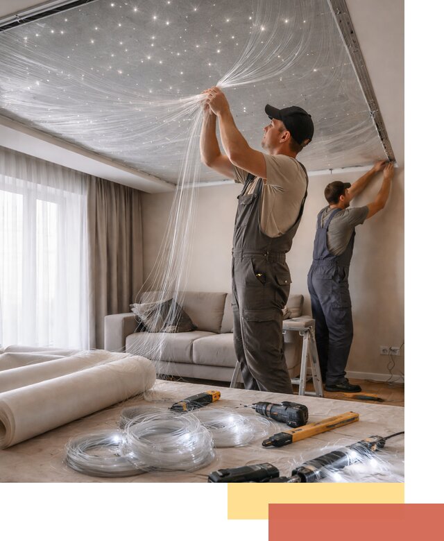 Монтаж натяжного потолка «Звездное небо» в Кизляре