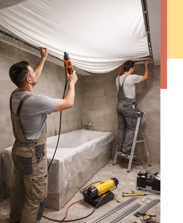 Монтаж натяжного потолка в ванной в Кизляре от 1219 руб. под ключ | ОТДЕЛОЧНИК-Кзр