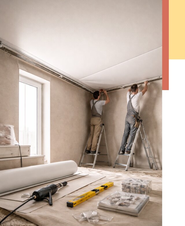 Монтаж натяжного потолка в спальне в Кизляре от 3861 руб. под ключ | ОТДЕЛОЧНИК-Кзр