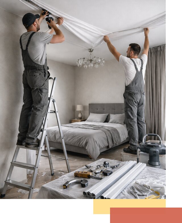 Монтаж натяжного потолка в спальне в Кизляре