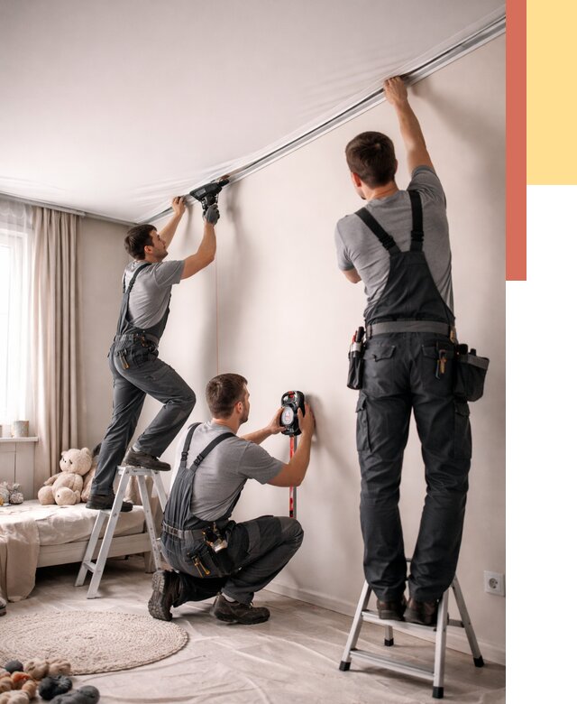 Монтаж натяжного потолка в детской в Кизляре от 3556 руб. — быстро и недорого | ОТДЕЛОЧНИК-Кзр