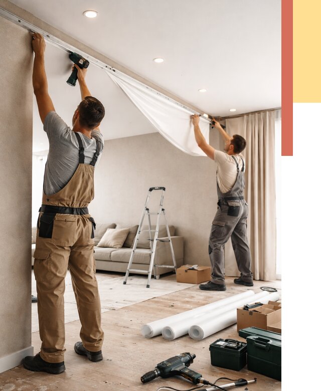 Монтаж натяжного потолка в гостиной в Кизляре от 559 руб. | ОТДЕЛОЧНИК-Кзр