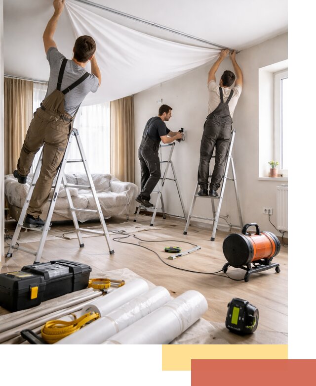 Монтаж натяжного потолка в гостиной в Кизляре