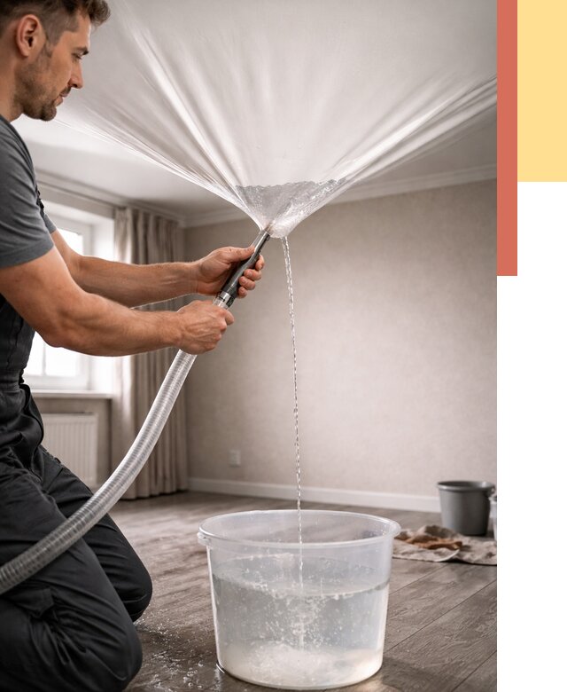 Слив воды с натяжного потолка в Кизляре от 2540 руб. быстро и недорого | ОТДЕЛОЧНИК-Кзр