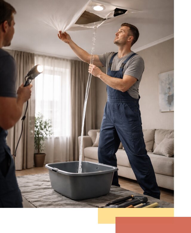 Слив воды с натяжного потолка в Кизляре быстро и аккуратно