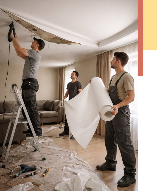 Замена полотна натяжного потолка в Кизляре от 9653 руб. быстро и недорого | ОТДЕЛОЧНИК-Кзр