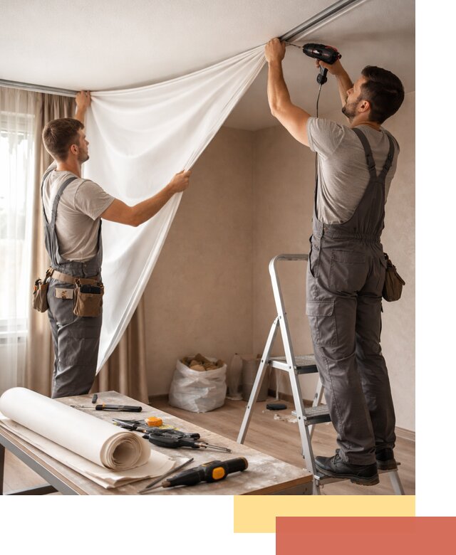 Замена полотна натяжного потолка в Кизляре быстро и качественно