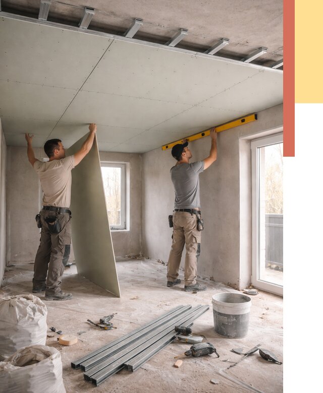 Одноуровневый потолок из гипсокартона в Кизляре от 762 руб. — монтаж под ключ | ОТДЕЛОЧНИК-Кзр