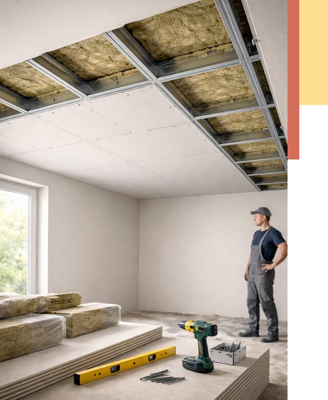 Звукоизоляция потолка ГКЛ в Кизляре от 965 руб. — монтаж под ключ | ОТДЕЛОЧНИК-Кзр