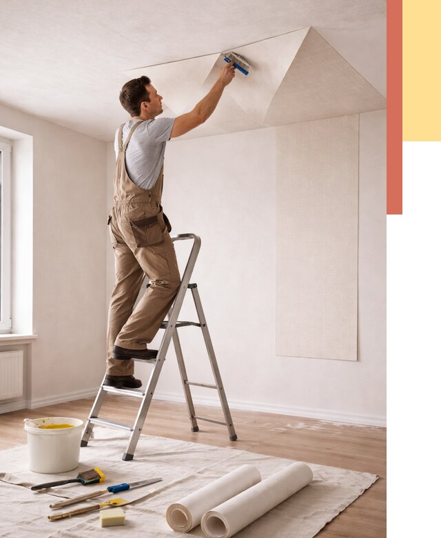 Поклейка обоев на потолок в Кизляре от 4572 руб. быстро и недорого | ОТДЕЛОЧНИК-Кзр